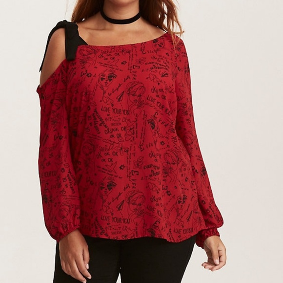 torrid Tops - Torrid | Verbiage Print Bow One Shoulder Blouse